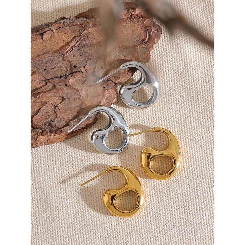 Yhpup New Design Stainless Steel Geometric Hollow Minimalist Earrings Women Golden Metal Waterproof Trendy Stylish Jewelry Gift