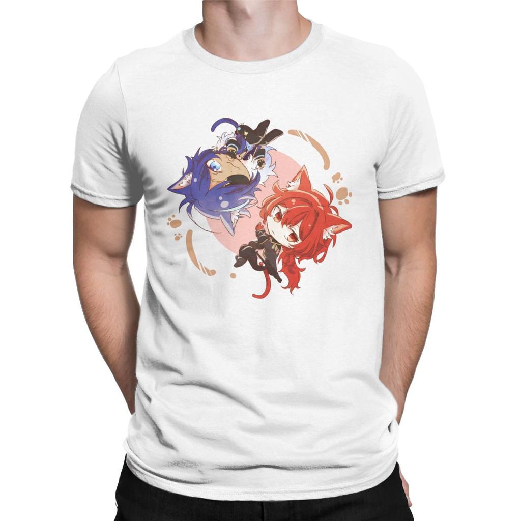 Genshin Impact Chibi Kaeya And Diluc T Shirts Men Anime Game Novelty Tee Shirt Crew