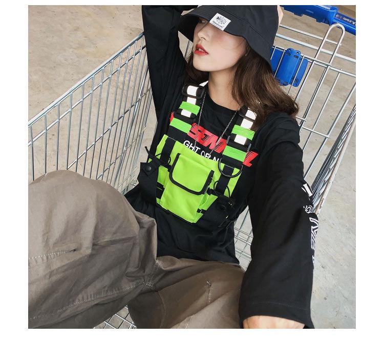 Vestă tactică reflectorizantă cu buzunare multiple unisex Hip-Hop Street Style și geantă pentru piept