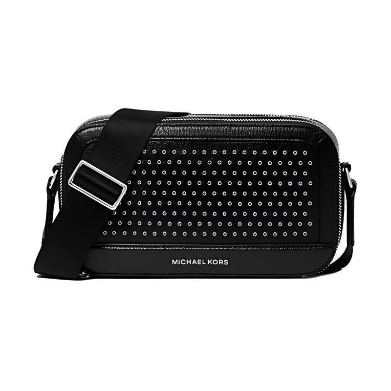 Michael Kors Hudson Letter Logo Leather Shoulder Crossbody Bag Men's Black