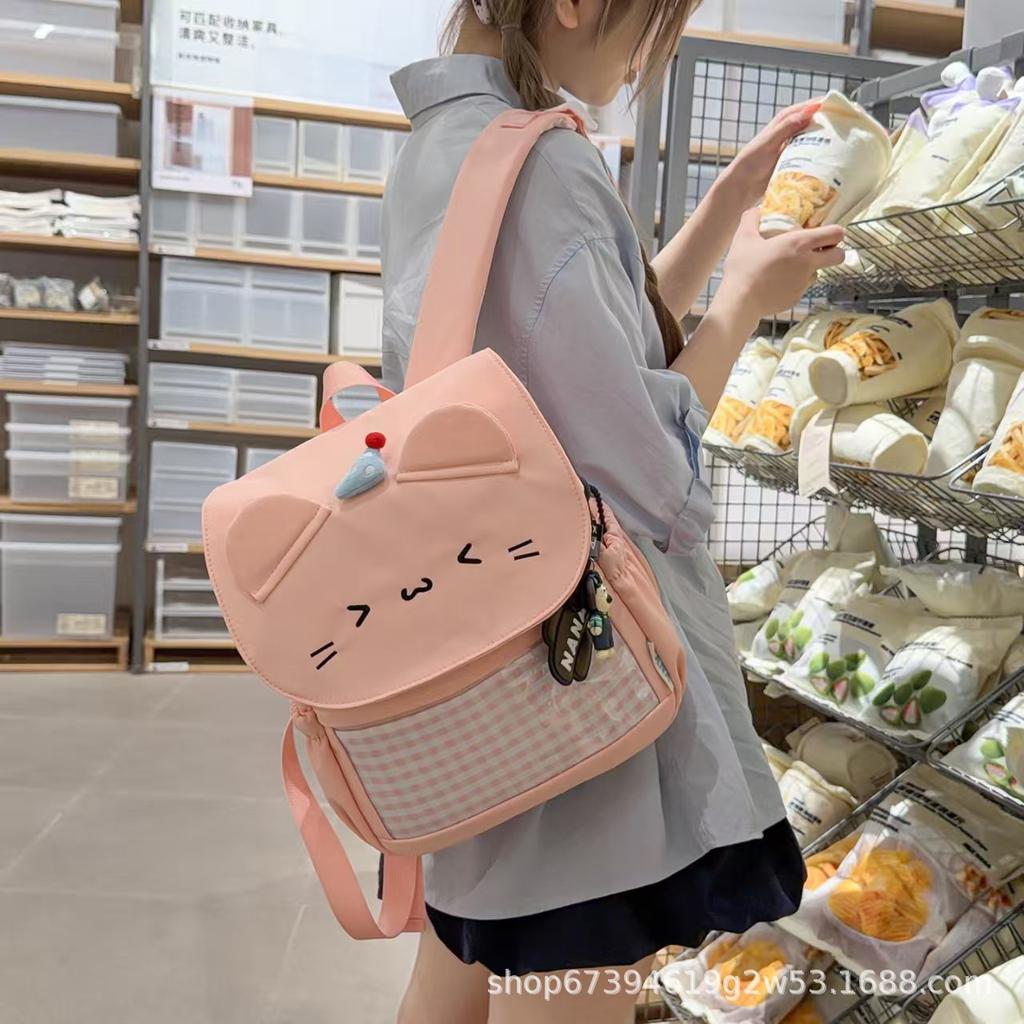 Schoolbag1011 New Korean Version of Fashion Versatile Soft Cute Girl Backpack Cute Cartoon Cat Travel Student Schoolbag