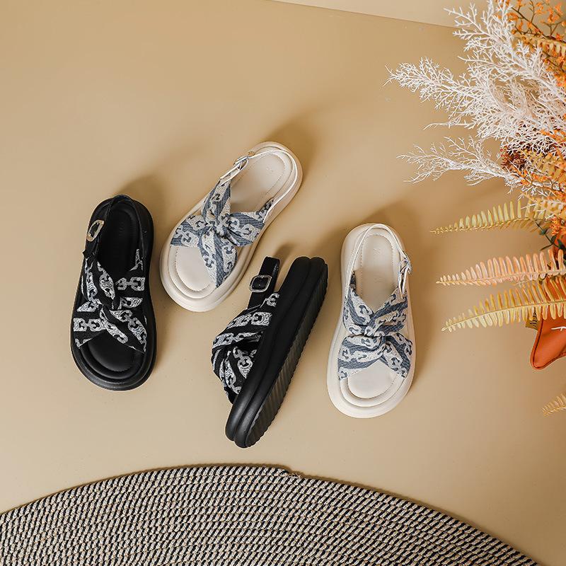 Chinese-style printed platform sandals women's summer new open-toed small fragrant Roman outer wear beach shoes, national style cool slippers