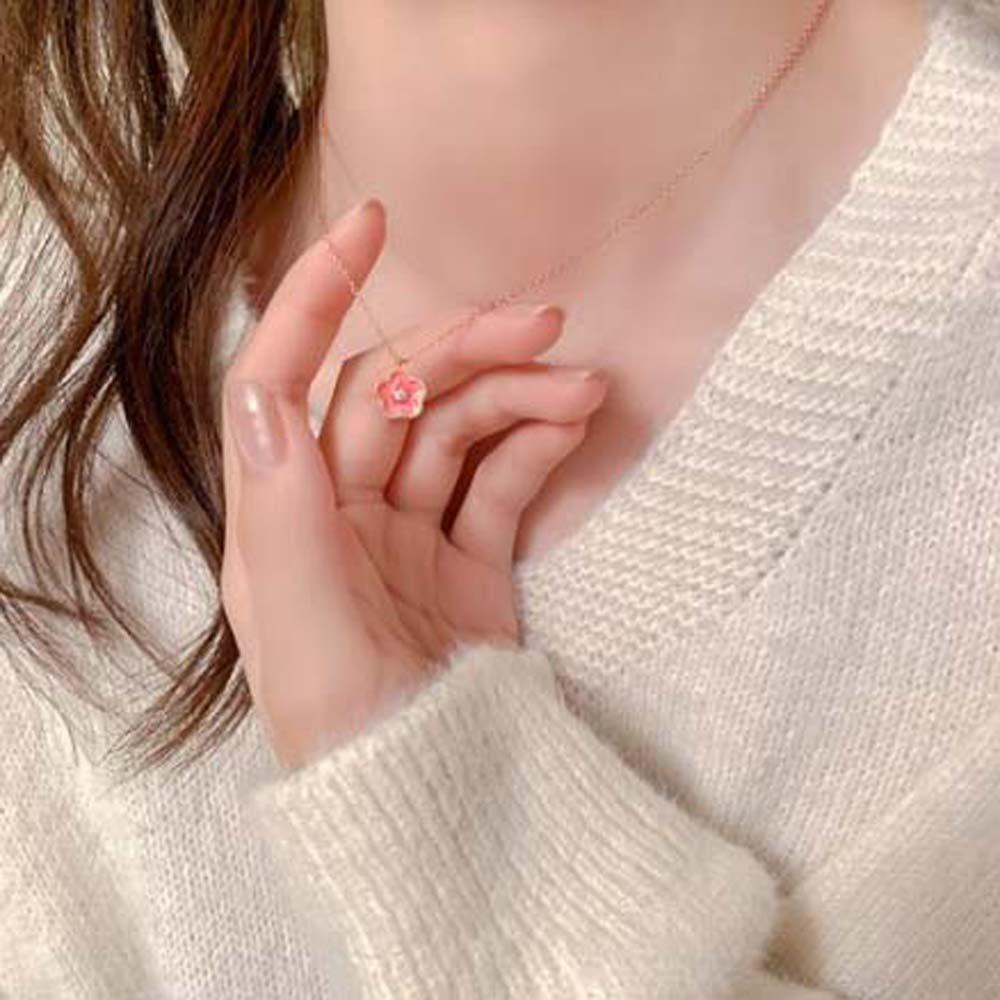 Korean Style Women Flower Necklaces Pink Peach Blossom Flower Clavicle Chains  Jewelry Accessories