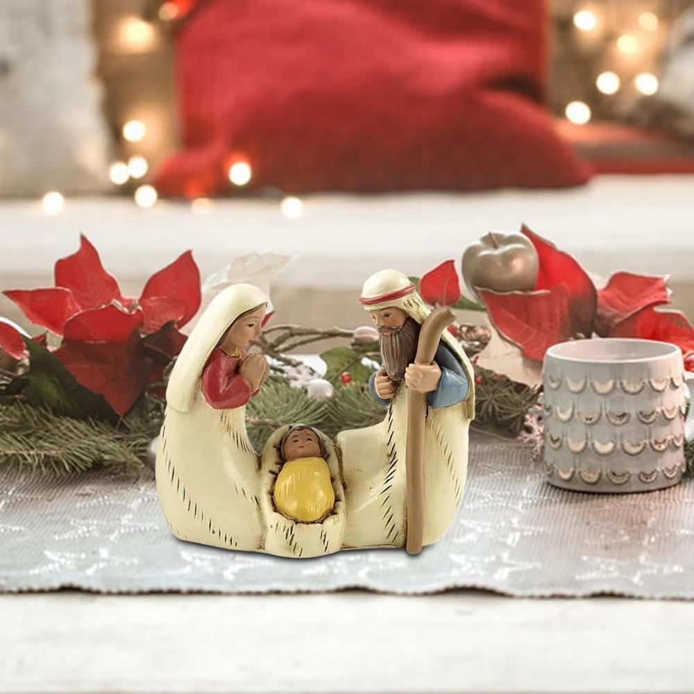 Unique Jesus Christ Figurine Cute Christmas Manger Ornaments Holy Family Figurine  Home Decor