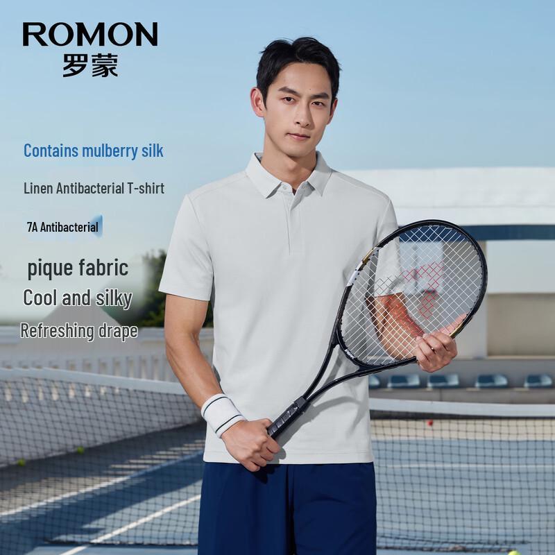 ROMON Men s Silk Blend Cooling Antibacterial Short Sleeve Polo Shirt 185