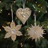 Champagner Gold Glitzer Schneeflocke & Herz Anhänger Weihnachtsbaum Hängeornament