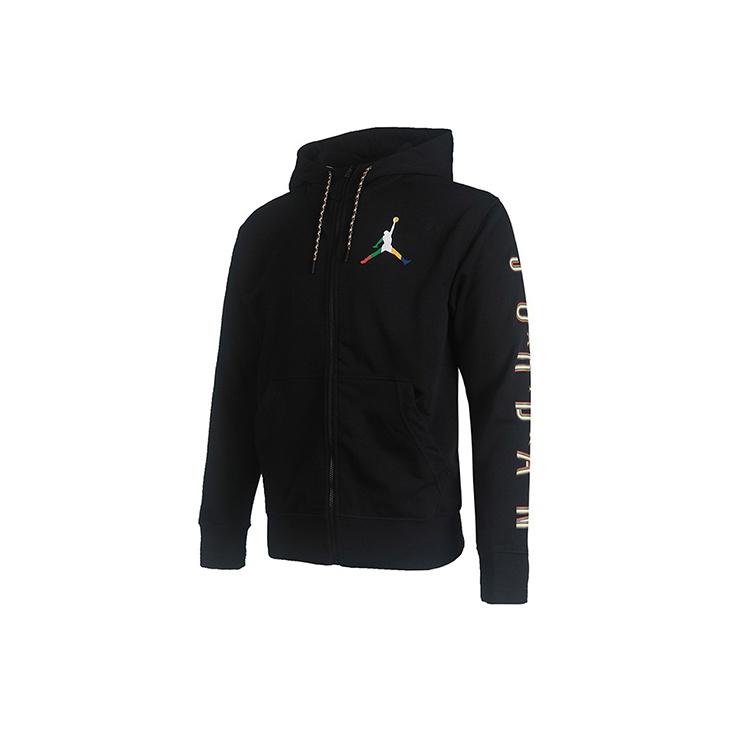 Jordan Logo Print Zip-Up Hooded Jacket Men Outerwear Black CZ5429-010