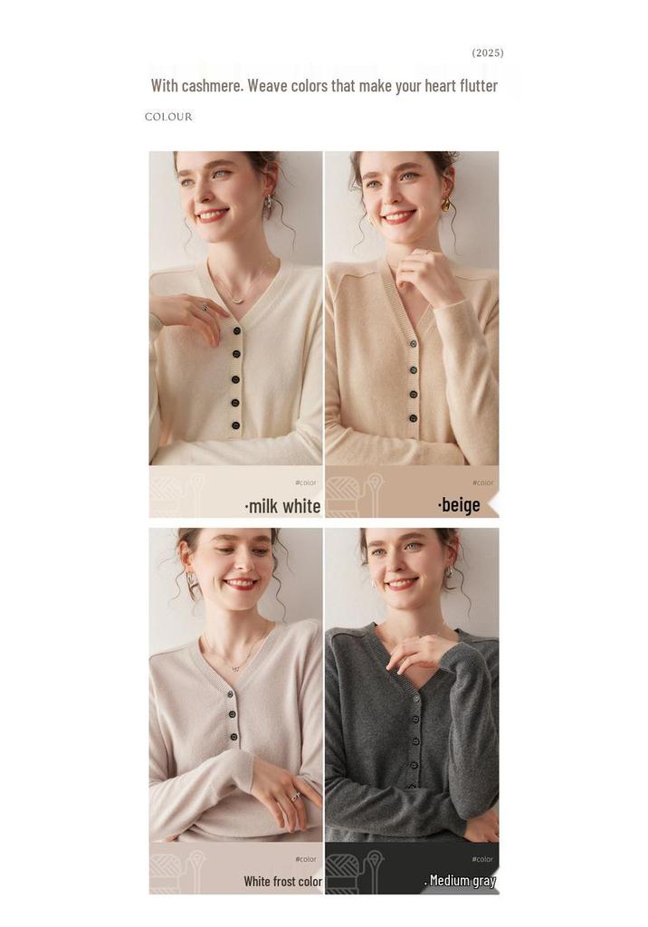 New Arrival: Women's V-neck Cashmere Cardigan - Loose Fit, Solid Color, Saddle Shoulder, Half-Open Button Design for Autumn/Winter.