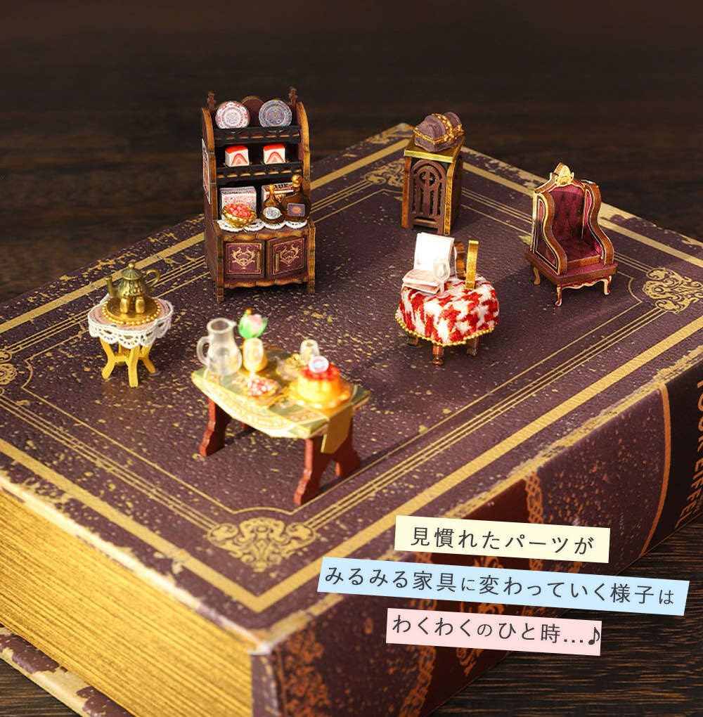 Moin Moin Dollhouse Miniature DIY Kit Set Scale European Gothic Castle with and Medieval European Piano LED Light Acrylic Case Canon Music Box