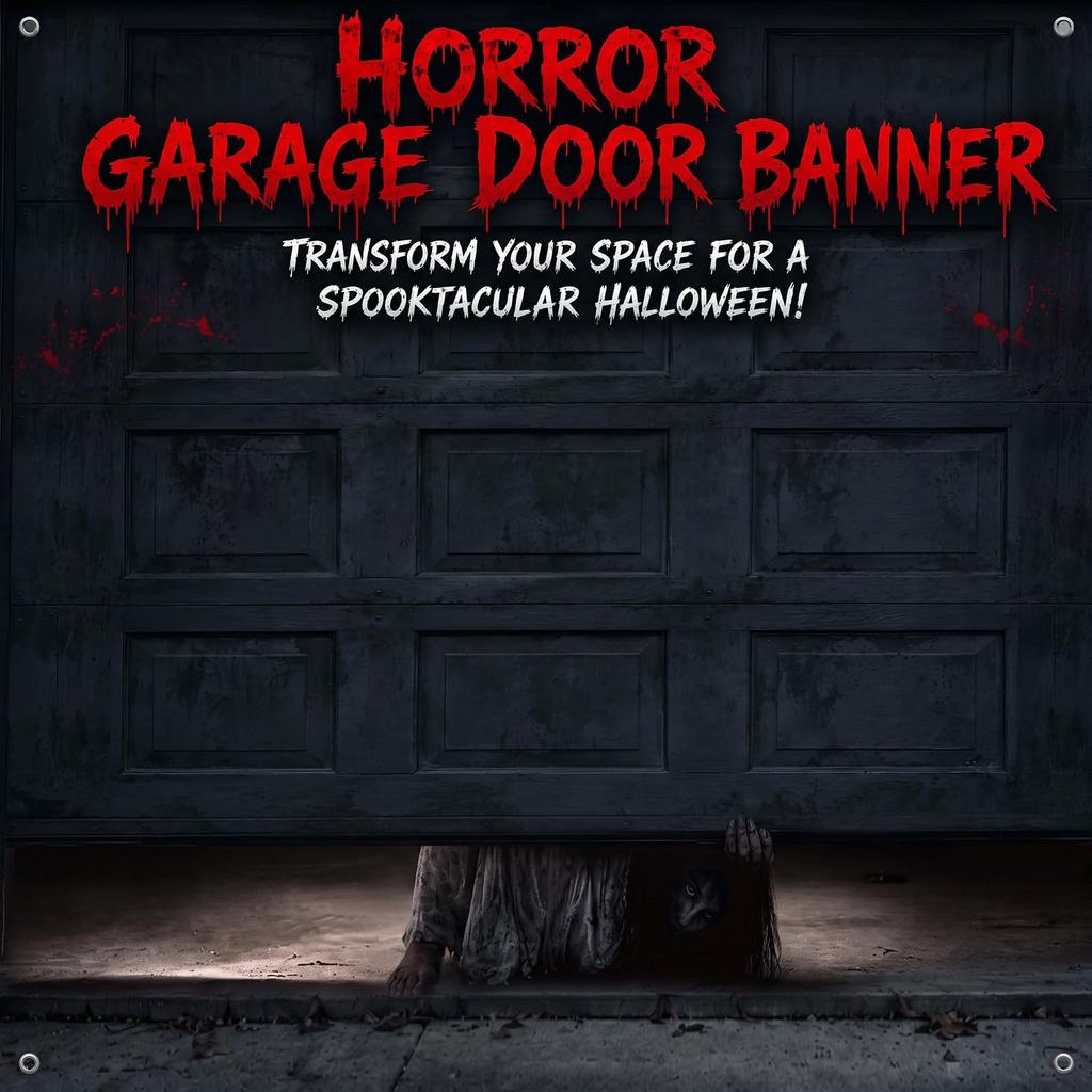 7x16 stop Halloweenský banner na garážová vrata Strašidelná, Hororová postava