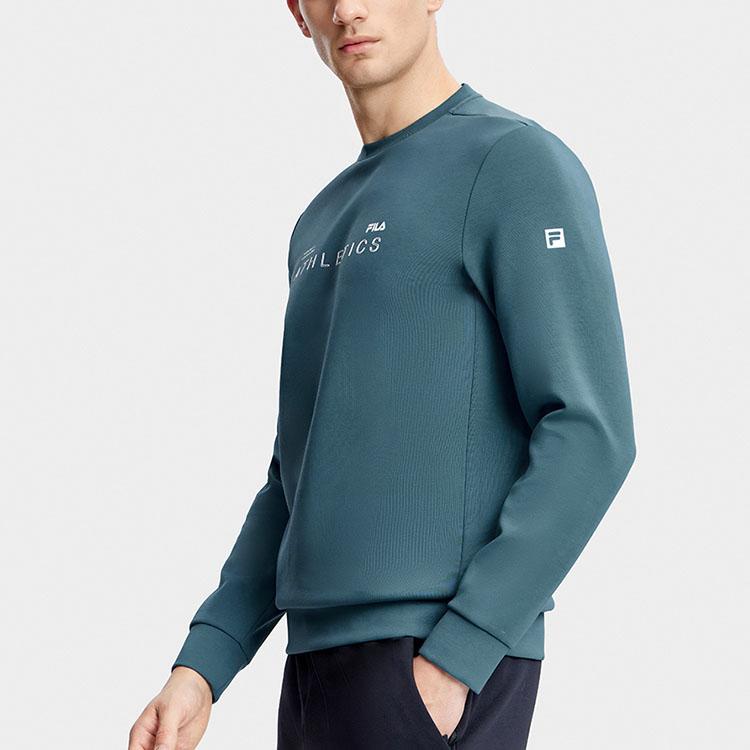 FILA Official Mens Pullover Sweatshirt 2023 Autumn Simple Sports Fitness Crew Neck Long Sleeve Knit Top Men tops Tea-Blue A11M331204F-DB