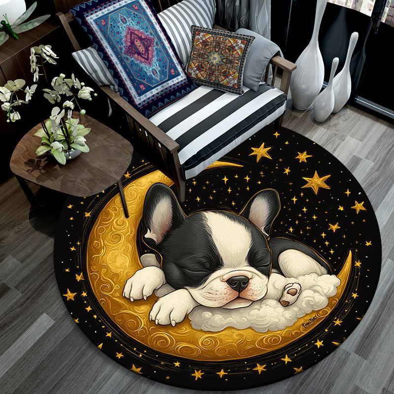 Sleeping Puppy Round Area Rug,Carpet Rug for Living Room Bedroom Sofa Playroom Decor,Non-slip Floor Mat