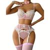 Ladies Strap Lace Crochet Cutout Teddy Lingerie Embroidery Underwear Set