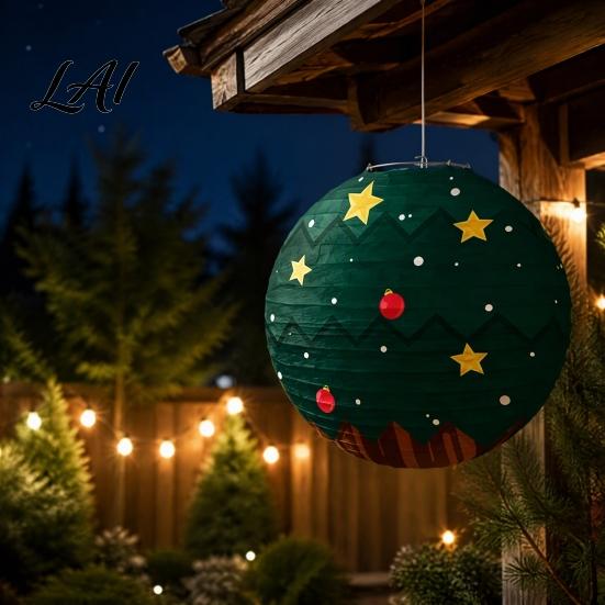 Sturdy Metal Frame Paper Lanterns Christmas Lantern Cute Gingerbread Man Snowman Elk Pattern Ceiling Hanging Collapsible Decorative 12 Inch