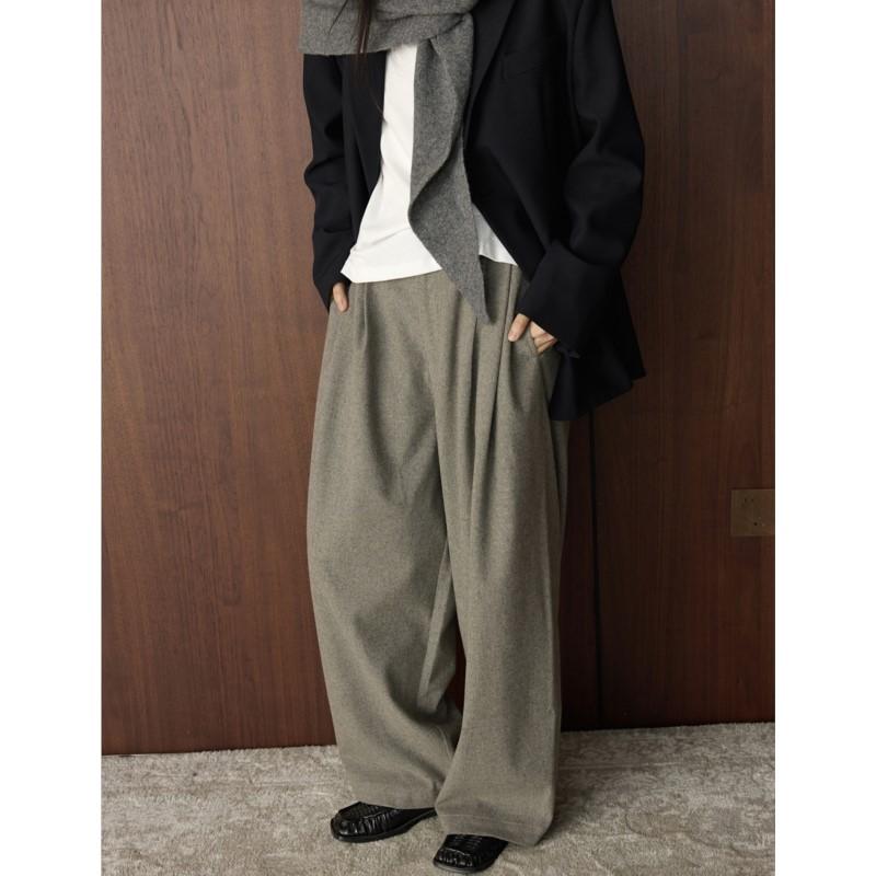 Johnature French-style Chic Casual Loose High-waist Pants For Women Winter Versatile Simple Wide-leg Trousers