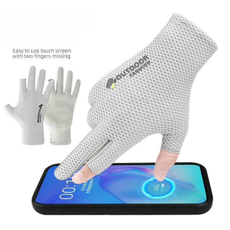 Outdoor Rutschfeste Mesh Atmungsaktive Handschuhe Dünn Zwei-Finger-Freilegung Angeln Rutschfest Schnelltrocknend Radfahren Fitness Fahren Athlet