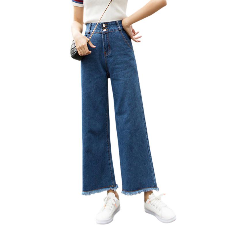 

Городские повседневные укороченные брюки Прямые брюки Женские джинсы с высокой талией Темно-синие XL M