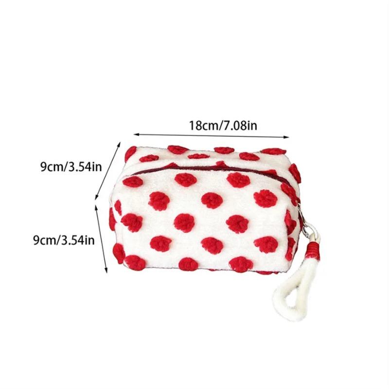 1Pcs Christmas Style Makeup Bag Dot Cosmetic Pouch with Handle Gift for Women Large Capacity Travel Toiletry Wristlet Purse Organizer