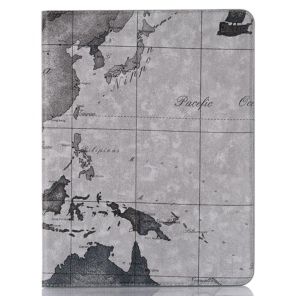 For iPad Pro 13 (2024) Case Wallet Map Pattern PU Leather Folio Tablet Cover Auto Wake/Sleep