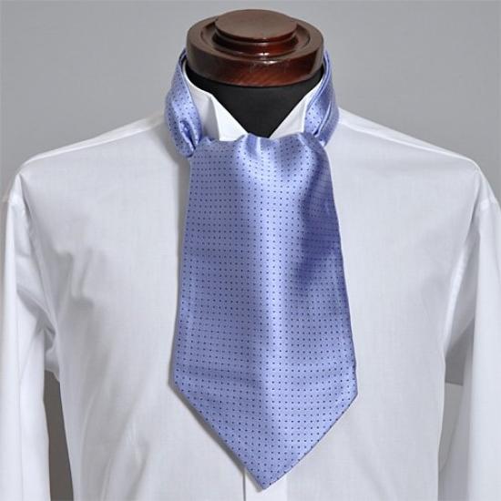 [Ogier] Ascot Tie & Pocket Square, 100% Silk, Dot Pattern, Sax Blue, Made in Japan NA-102-SAX