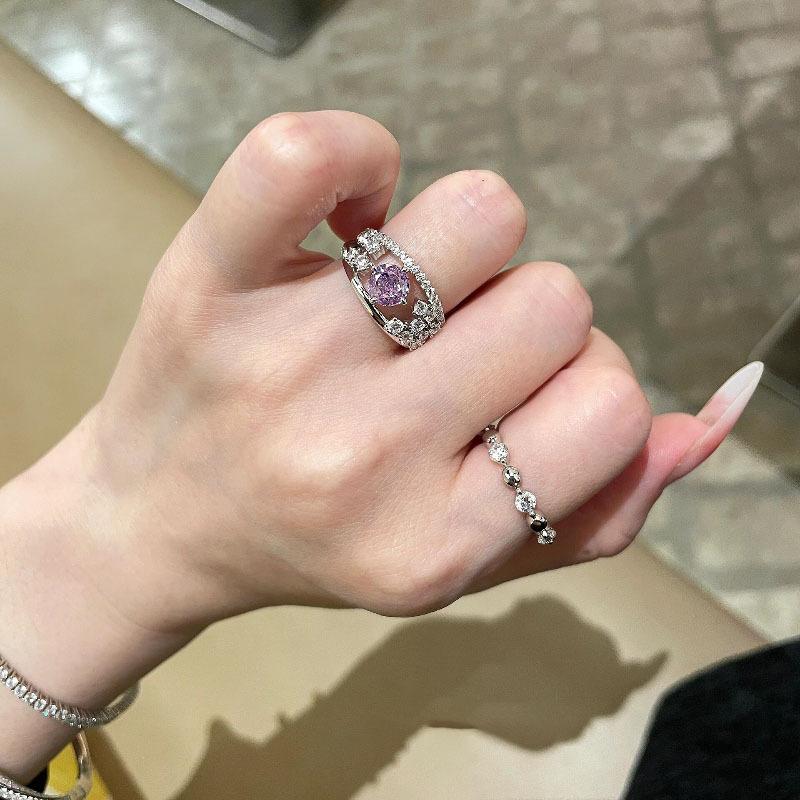 Light luxury High quality purple crystal rings for women   inlaid sweet and cute exquisite engagement ring fine jewelry