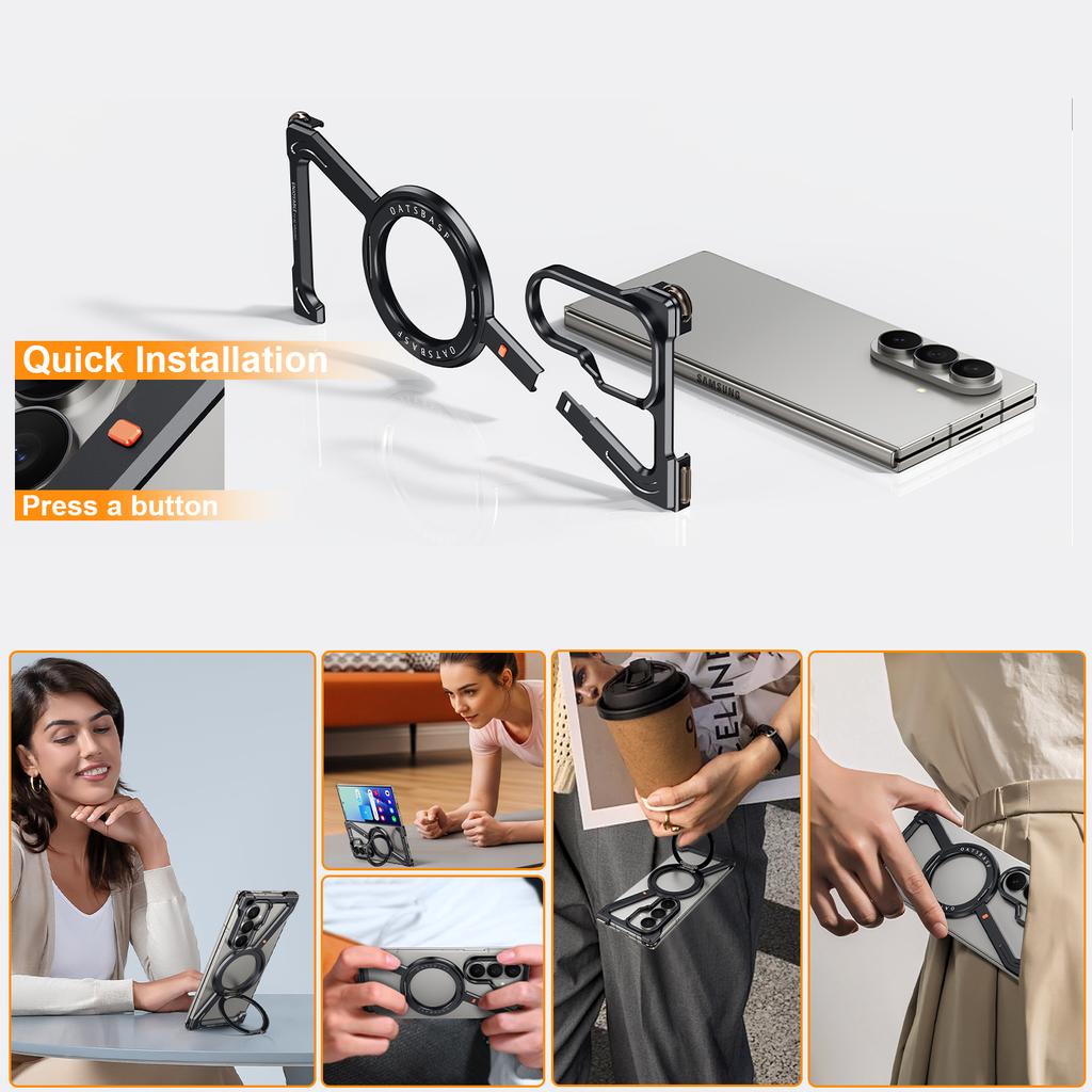 Frameless Metal Case for Samsung Galaxy Z Fold 8 Ultra Bumper 360°Rotating Magnetic Stand Shockproof Protection Phone Cover