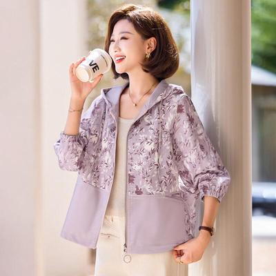 Mid-Age Women's Casual Hooded Windbreaker Jacket