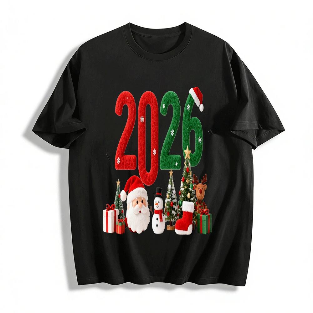 

2026 Christmas Santa Snowman Print Casual Top Pure cotton T-shirt XXS