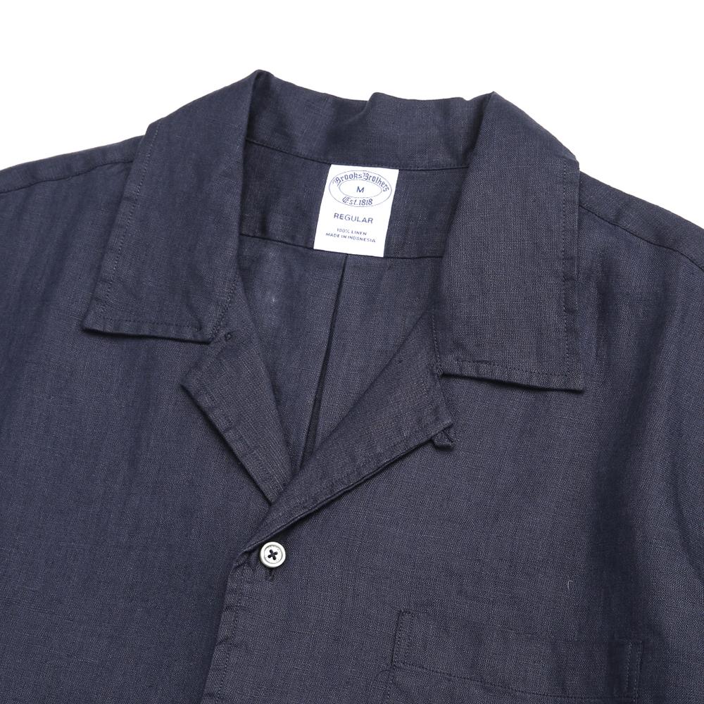BROOKS BROTHERS Linen Camp Solid Shirt (Navy) (Bbtpmm6396Qem)