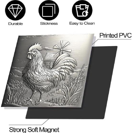 Stainless Steel Rooster Print Pattern Dishwasher Magnet Cover, Metal Farmhouse Windmill Pic Magnetic Panel Decal, Refrigerator Art Skin Sticker,