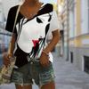 Fashion Face Recognition Printing Blouses Short Sleeve V-Neck T Shirts Casual