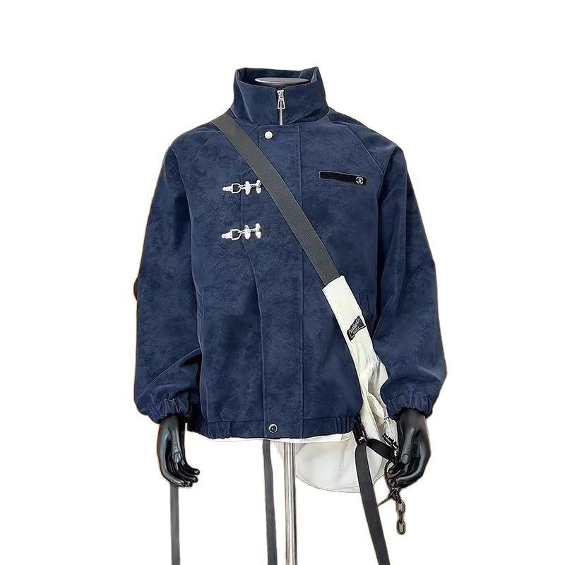 Mens Stand Collar Faux Leather Jacket Thickened Workwear Style Retro Biker Coat
