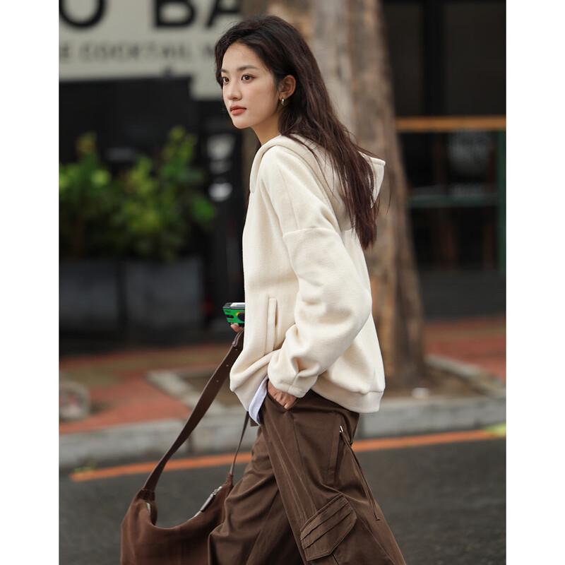 Demana Women's Lazy Beige Hooded Sweatshirt