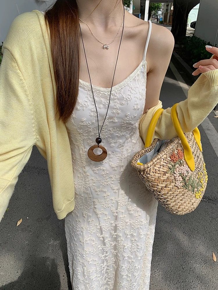 French white suspender dress children's summer new style temperament early spring lace heavy industry dress