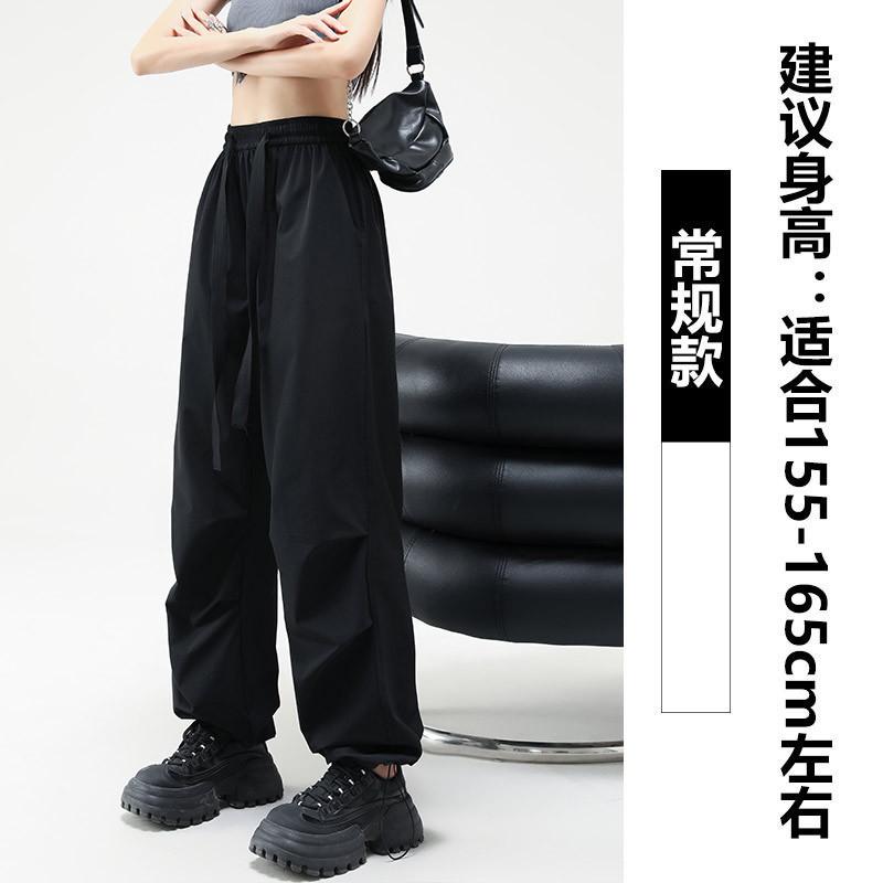 

Летние женские комбинезоны, модные, с высокой талией и широкими штанинами, повседневные удобные американские велосипедные спортивные штаны, модные, шикарные, элегантные Y2k L чёрный