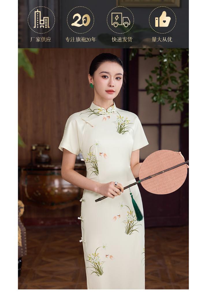 1011 summer new printed cheongsam high-end temperament plain and elegant dress white new Chinese daily short-sleeved long