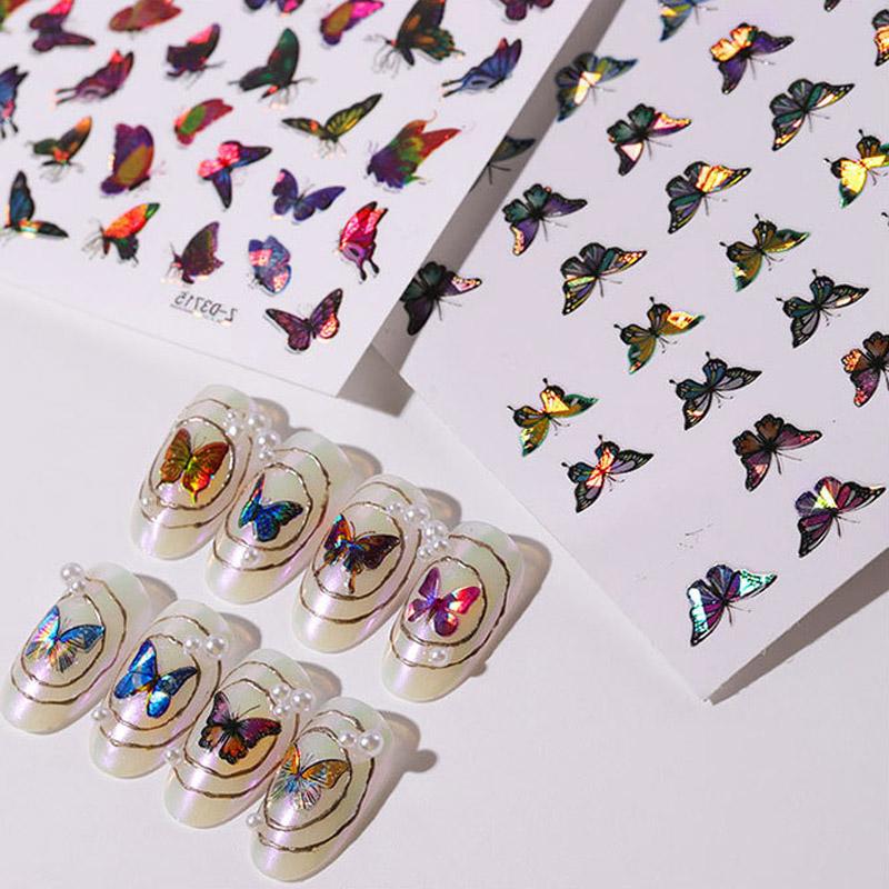 8 PC Holographic 3D Nails Stickers Nail Art Laser Butterfly Sticker Decal Butterflies Manicure Decoration Tool