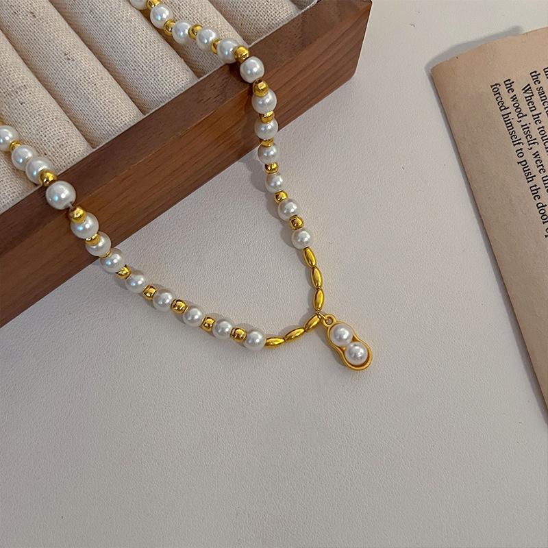 Copper Electroplated Pearl Necklace Fashion All-Match Elegant Clavicle Chain Personalized Simple High-End Style Jewelry Women's