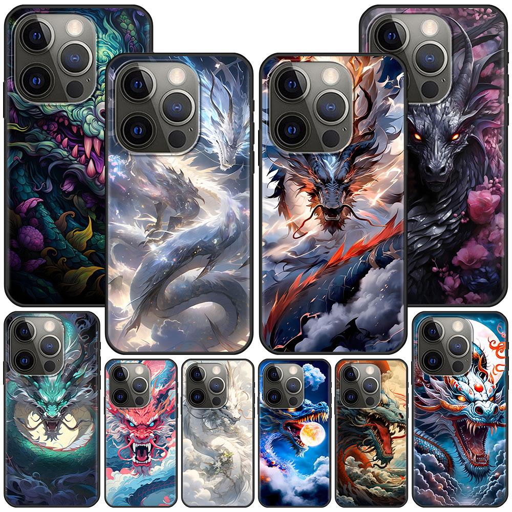 Cartoon Dragon Case for Apple iPhone 14 11 7 SE 2020 8 X XS 13 12 Mini XR 15 Pro Max Silicone Black Soft Phone Cover