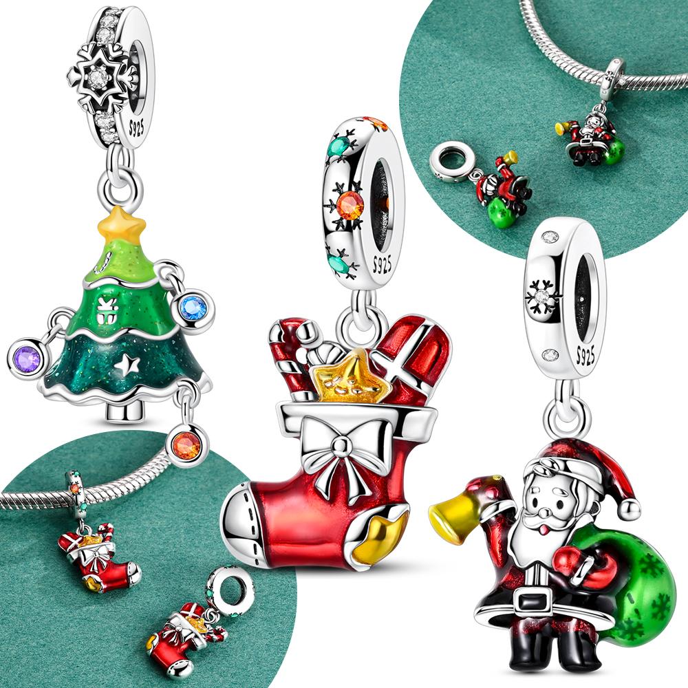 New Original Copper Red Christmas Shiny Christmas Tree Stocking Gift Bead Fit Bracelet Women Jewelry Diy Accessory Set