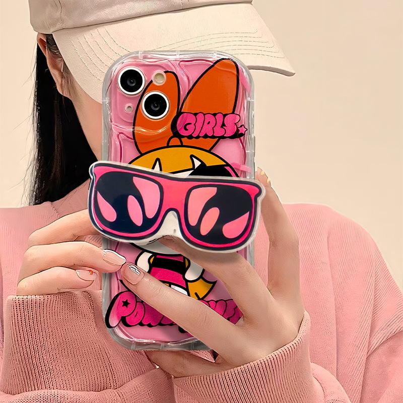 Applicable To Iphone16/15 iPhone Case 17promax Cartoon Sunglasses Holder 14 Cute 13 Soft Silicone