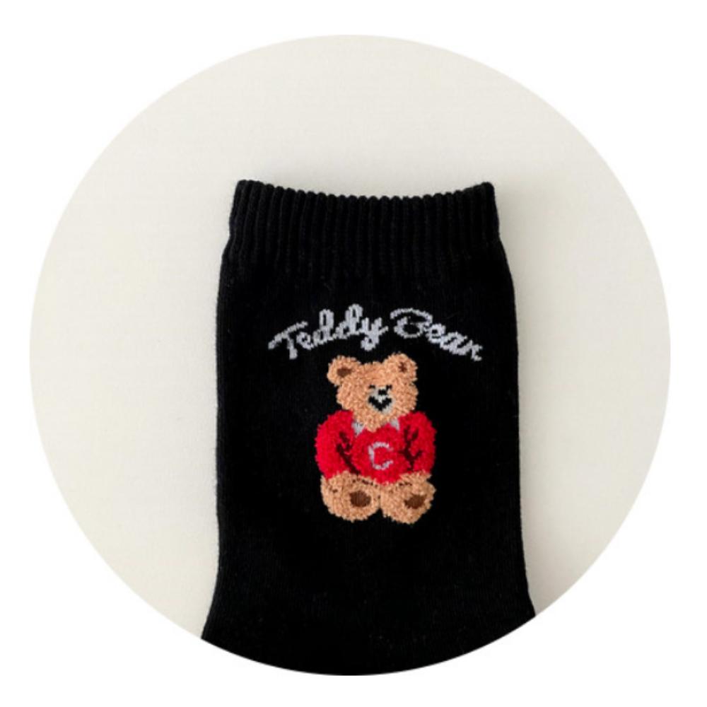 1~5pair Korean Teddy Bear Socks – Cute Cozy Women’s Cotton Socks – 5 Colors Set – K-Fashion Trending Gift Idea