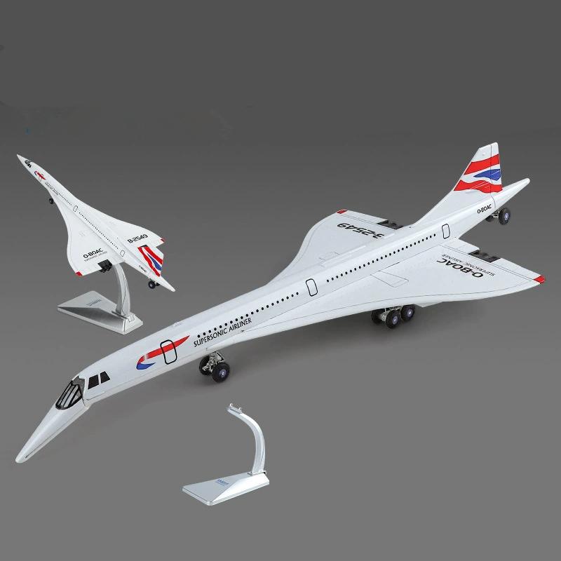 1:168 Legierung Concorde Überschall-Mittelstrecken-Transportflugzeugmodell Metall-Passagier-Zivilflugzeugmodell Sound Licht Kindergeschenk gray