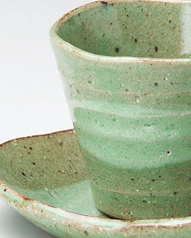 Soho Kiln Coffee Cup, Hiwa Nagashi Ripple Pattern, Cup and Saucer, Green, Cup Approx. 9 X 7.3cm (Approx. 200ml), Saucer Approx. 14 X 3cm,