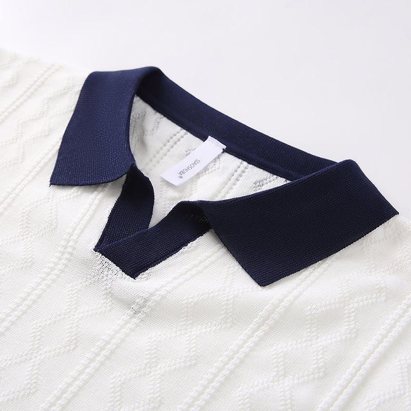2026 Men's V-Neck Italian Color Block Short Sleeve Polo – Breathable, Trendy, Elastic Jacquard Texture for Summer