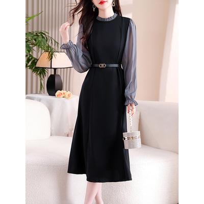 Long Sleeve Dress Women's Autumn Clothing 2025 New Early Autumn Coffee Break French Hepburn Style Temperament Skinny Small Black Dress