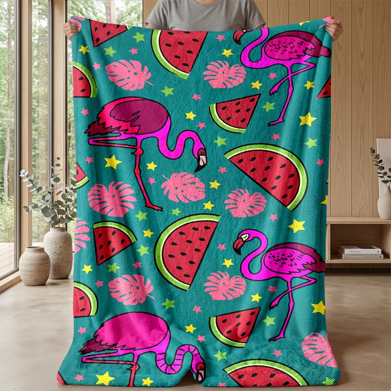 Flamingo Watermelon Paradise Theme blanket Lightweight Warm Flannel Blanket Decorative Throw Blanket for Home Decoration