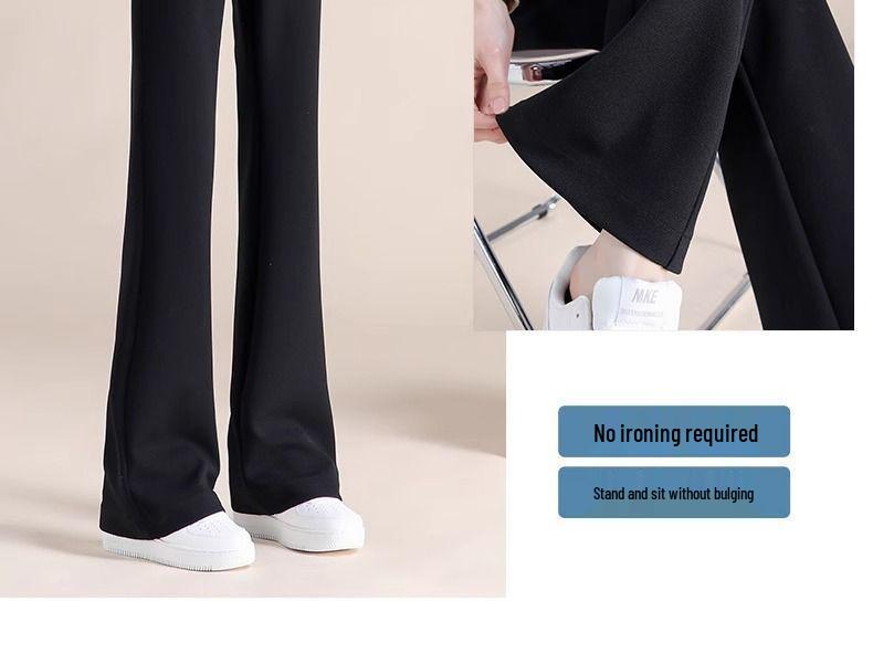 Women's Black High-Waisted Micro-Flare Suit Pants - Slimming, Body-Shaping, Petite Bell Bottoms for Spring & Autumn