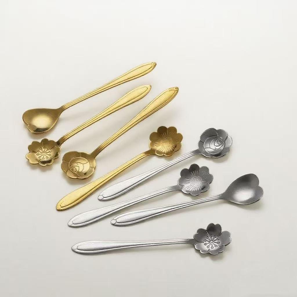 Cherry Blossom Stainless Steel Long Handle Stirring Spoon for Coffee, Dessert, and Honey