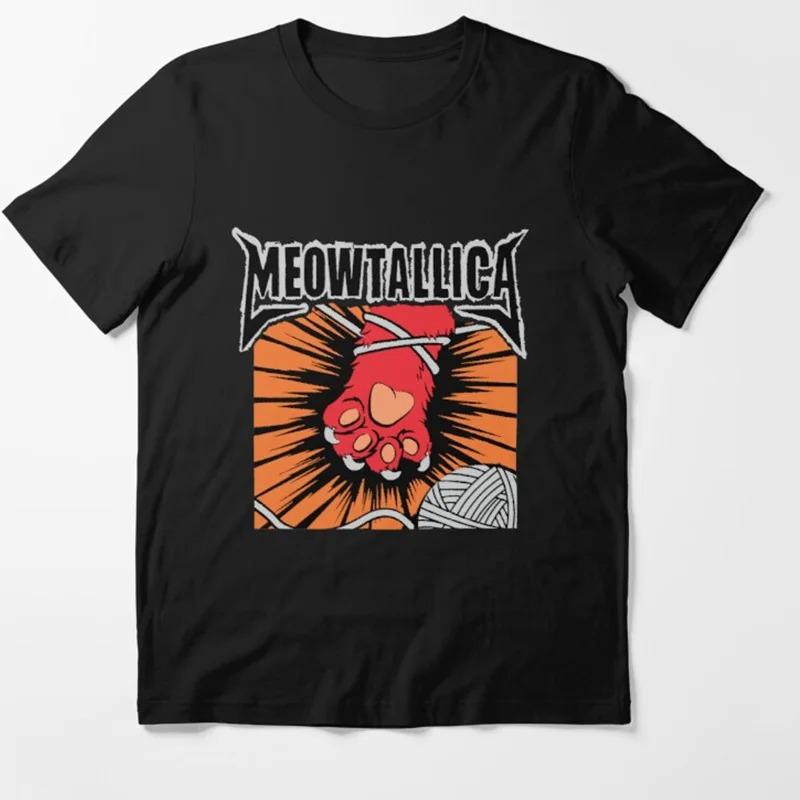 2026 Funny Cat Meowtallica Cat Rock Music Printed Cotton Tshirt Unisexs Summer Casual Top Short Sleeve Classic Male Unisex Tee